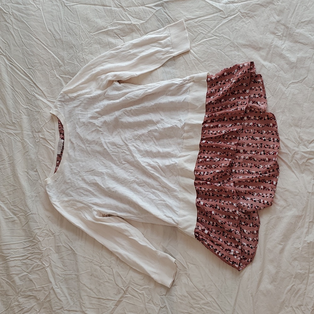 LOFT Cream and Pink Floral Top And Sweater